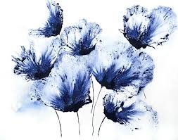 Original Art Watercolor Floral Painting Blue Flower Abstract Flowers Blue Flower Painting Flower Art Painting Navy Blue Wall Art
