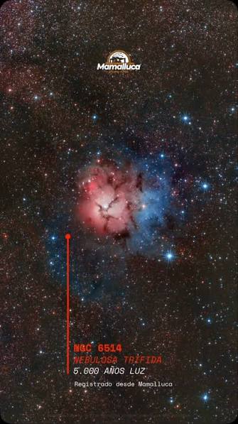 ✨ Hoy les compartimos la hermosa Nebulosa Trífida  Ubicada a unos 5.000  años luz de la Tierra, en la constelación de Sagitario, es una activa  región donde nacen nuevas estrellas. Su característica ...