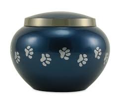 Brass heart pet cremation urn. Extra Small Moonlight Blue Odyssey Paw Print Pet Cremation Urn