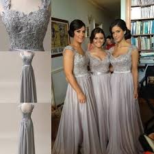 Ball Gown Black And Silver Wedding Dress Silver Grey Chiffon Corset Long Bridesmaids Dress Formal Prom Dress Silver Bridesmaid Dresses Bridal Ball Gown Grey Bridesmaid Dresses Long
