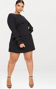 Plus Black Frill Sleeve Shift Dress Dresses Shift Dress Sleeves