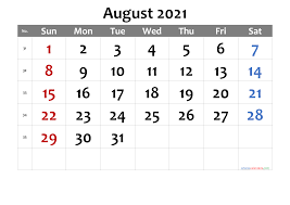 August 18, 2021 at 2:18 p.m. August 2021 Printable Calendar With Week Numbers Free Premium