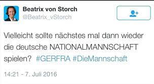 Auf besuch in brasilien ist beatrix von storch mit ehemann vom umstrittenen präsidenten jair bolsonaro empfangen worden. Beatrix Von Storch Afd Vizechefin Beleidigt Deutsche Nationalmannschaft