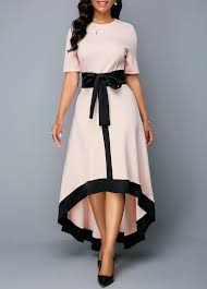 Round Neck Zipper Back Belted High Low Dress Rotita Com Usd 32 34 Women S Fashion Dresses Pink High Low Dress High Low Dress