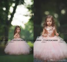 Lovely Rose Gold Sequins Blush Tulle Ball Gown Flower Girls Dresses 2016 Scoop Cap Sleeve Puffy Little Girl Gold Flower Girl Dresses Rose Gold Wedding Wedding