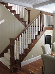 Craftsman Style Staircase With Mitered Skirts And Risers Craftsman Staircase Stair Railing Design Stairs Design