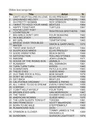 Complete song listing of love on oldies.com. Oldies Love Songs List The Beatles Elvis Presley