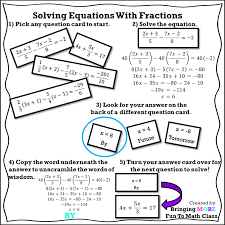 Solving Equations With Fractions In 2020 Math Fraction Activities Solving Equations Math Activities