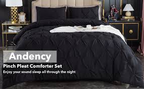 3 piece pinch pleat comforter set in black (king). Amazon Com Andency Black Pinch Pleat Comforter Full 79x90inch 3 Pieces 1 Pintuck Comforter And 2 Pillowcases Pintuck Comforter Set Microfiber Down Alternative Comforter All Season Bedding Set Kitchen Dining