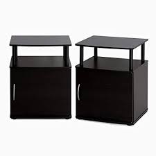 2pc End Table Set Of Two Accent Side Tables In Black Finish With Cabinet With Door And Open Storage Shel Home Office Furniture Accent Side Table End Table Sets