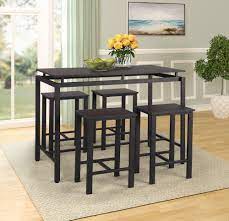 Wooden dining table + 6 chairs 3.5 cm thick table legs. 5 Piece Pub Table Set Heavy Duty Dining Table Set Modern Style Wooden Kitchen Table And 4 Chairs With Metal Legs Counter Height Breakfast Bar Table For Dining Room Living Room Black W3190