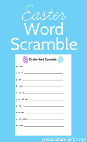 This game card is decorated with white polka dots and a cute image of a baby girl. Easter Word Scramble Printable Easter Word Scramble Word Scramble Unscramble Words