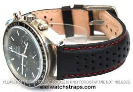 Black And Red Watch Straps Rally Perforated Red Stitched Black Leather Watch Strap For Omega Speedmaster Black Leather Watch Strap Leather Watch Strap Leather