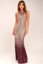 Lulus Exclusive Let Yourself Shine In The Infinite Dreams Burgundy And Rose Gold Ombre Sequ Rose Gold Sequin Dress Sequin Bridesmaid Dresses Sequin Maxi Dress
