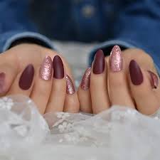 Gel nails press on nails custom nails rose gold nails. Amazon Com Coolnail Mix Rose Gold Glitter Frosted Burgundy Matte Stiletto False Nails 48pcs Full Cover Amlond Finished Pre Design Fake Nail Tips Beauty