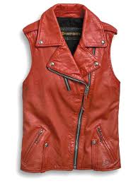 Harley Davidson Womens Red Leather Biker Vest Asymmetrical Zipper 97049 19vw 000s
