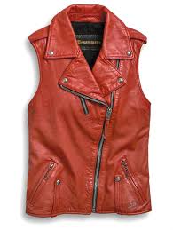 harley davidson womens red leather biker vest asymmetrical zipper 97049 19vw 000s