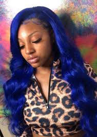 Black And Blue Lace Front Wig Synthetic Lace Front Wig Long Body Wave Blue Wigs Color Light Lace Natural Hair Frontal Free Parting For White Wig Hairstyles Weave Hairstyles Light Blue Hair