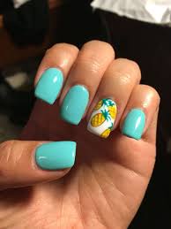 Summer Nails Teal Acrylics With Pineapples Beach Nail Designs Short Acrylic Nails Teal Nails