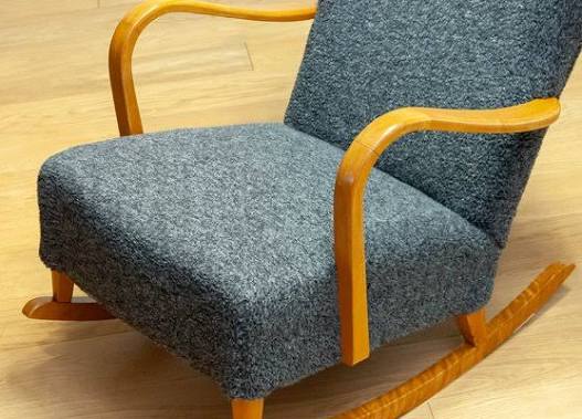 Beech Rocking Chair Upholstered with Grey Bouclé Fabric, Sweden, 1940s for sale at Pamono