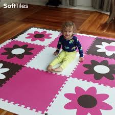 Softtiles Flowers Children S Foam Play Mat 6 5 X 6 5 Feet Brown Pink White Girls Playroom Play Mat Kids Play Mats Foam