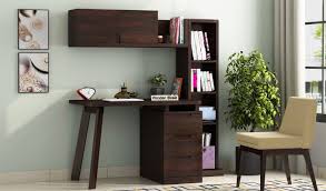 The Adolf Study Table Is Suave And Efficient Three Drawers One Cabinet And Four Open Shelves Can Hold Your S Wooden Study Table Study Table Home Room Design