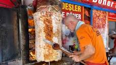 Old Style Giant Doner Kebab in Wood Fire - Turkish Street Food ...