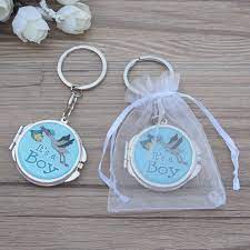 12 Pcs Baby Shower Blue Boy Stork Design Mirror Keychain Party Favor Set With Organza Bag New Born Baby Boy Jk195b Walmart Com