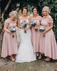 2019 Dusty Pink Plus Size A Line Bridesmaid Dresses Off The Shoulder Ankle Length Simple Cheap Country Wedding Guest Party Gowns Alexia Bridesmaid