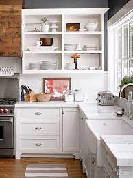 The cabinet doors had trim on them which caused the hardware to be mounted in an odd location. How To Convert Kitchen Cabinets To Open Shelving Better Homes Gardens