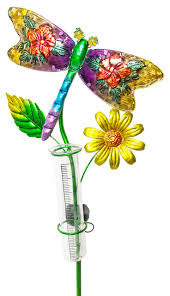 Firework stakes set of 3 Solar Lighted Dragonfly Stake With Rain Gauge Contemporary Garden Statues And Yard Art By Continental Art Center Inc Houzz