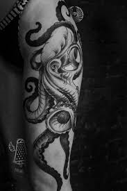 Black And White Mermaid Tattoo Sleeve Octopus Tatoeage Op Poot Zwartwerk Door Ilya Zabivalov Door Ilya Octopustattoosleeveleg Leg Tattoos Octopus Tattoos Octopus Tattoo Design