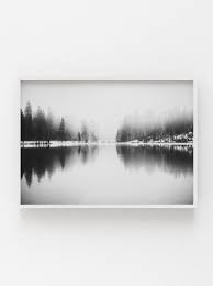Black And White Nature Art Prints Lake Print Forest Printable Art Black And White Forest Lake Wall Art Affiche Scandinave Forest Fog Minimal Printable Art Lake Wall Art Printable Art Prints