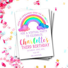 Birthday Party Invitations Online Virtual Birthday Party Invitation Rainbow Birthday Etsy In 2020 Rainbow Birthday Invitations Rainbow Invitations Birthday Invitations