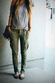 Asymmetrical Shirt And Green Cargo Pants Love The Target Flats Too Just Zipped Cargo Pants Women Cargo Pants Outfit Fashion