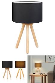 Tripod Side Table Lamp Bedside Wood Base Fabric Shade Night Light Bedroom Nighst Table Lamps For Bedroom Side Table Lamps Lamp