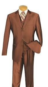 Regular fit Dress Suit With Vest 3 Piece 3 Button Sharkskin Amber