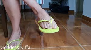 Goddess Kiffa - Face footstool slave cleans dirty flip flops and cums on  flip flops and has to lick