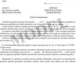 Model notificare preaviz concediere individuala. Concedierea Pentru Motive Care Nu Tin De Salariat Modelul Unei Note De Fundamentare