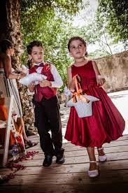Matching Red Theme Outfits For The Ring Bearer And Flower Girl Rose Gold Engagement Ring Vintage Red Ring Bearer Outfit Red Wedding