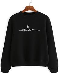 Crew Neck Print Black Sweatshirt Black Sweatshirts Sweatshirts Crop Hoodie Sweater