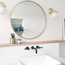 Round Mirror With Globe Light Sconces Round Mirror Bathroom Bathroom Mirrors Diy Bathroom Mirror