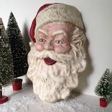 Large Vintage Paper Mache Department Store Santa Head Wall Hanging Christmas Decor 1940s From Milkweedvintageho Vintage Paper Paper Mache Crafts Vintage Santas