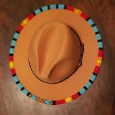 Custom Hand Beaded Wide Brim Fedora Felt Hat Seed Bead 11 0 Custom Color Pattern Combination Hat Band Optional In 2021 Beaded Hat Bands Beaded Hat Hand Beading