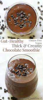 Gut Healthy Thick Creamy Chocolate Smoothie Gluten Free Vegan Strength And Suns Chocolate Smoothie Chocolate Smoothie Recipes Healthy Chocolate Smoothie