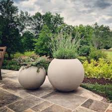 Sphere Small Light Grey Planter Reviews Crate And Barrel Garden Spheres Landscaping With Rocks Gray Planter