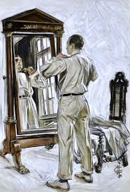 Joseph Christian Leyendecker - Man Dressing in Mirror For Sale at 1stDibs