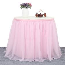 Tulle Table Skirt 3 Layer Table Cloth With Chiffon Lining Wedding Table Decoration Tableware For Birthday Baby Shower Party Color Pink Size 9ft 77cm Walmart Tulle Table Skirt Diy Table Skirts Tulle Table