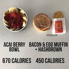 Here's how the nutrition stacks up for the basic ingredients, not counting your favorite boosts, shots or other additional items: Equalution Understanding Energy Intake Comparison Acai Facebook