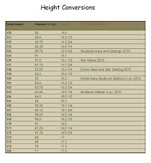 Sable Ranch Friesian Horses Height Conversion Chart